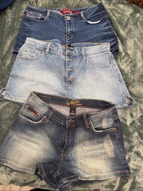 Women's 3 Pack Denim Shorts Trio - Dark Blue, Light Blue, Medium Blue